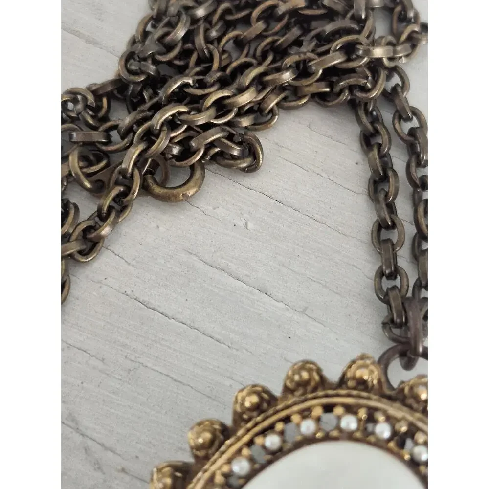 Vintage Limoges France Porcelain Victorian Lady Ornate Pendant Pin Necklace